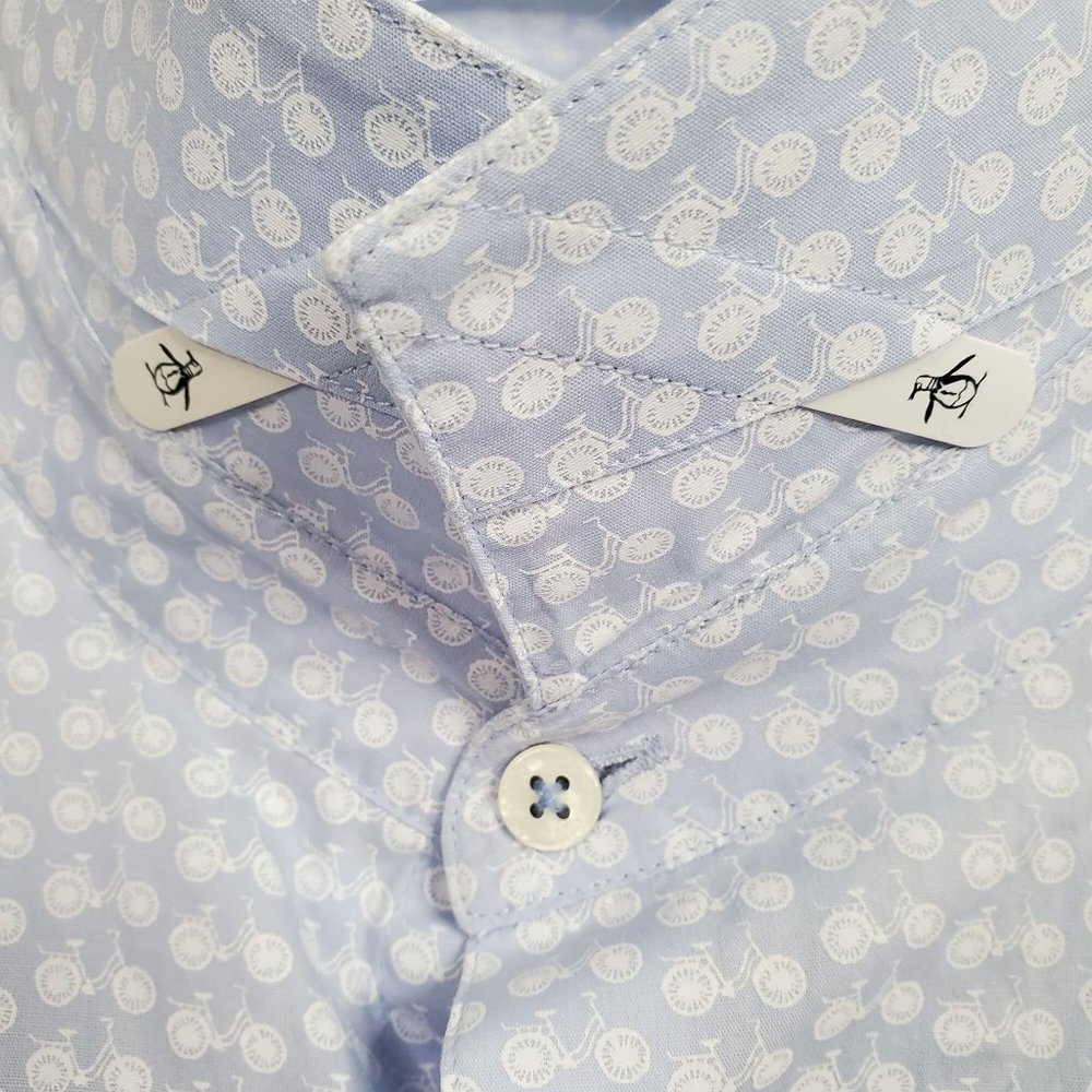 Original Penguin Size XL 17.5 Shirt Heritage Slim Fit Stretch Cotton Bike Print - Picture 7 of 11